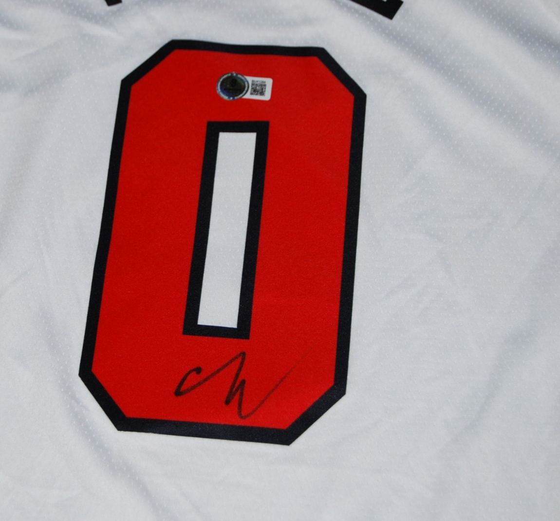 COBY WHITE signed (CHICAGO BULLS) white NBA Basketball jersey BECKETT BU41284