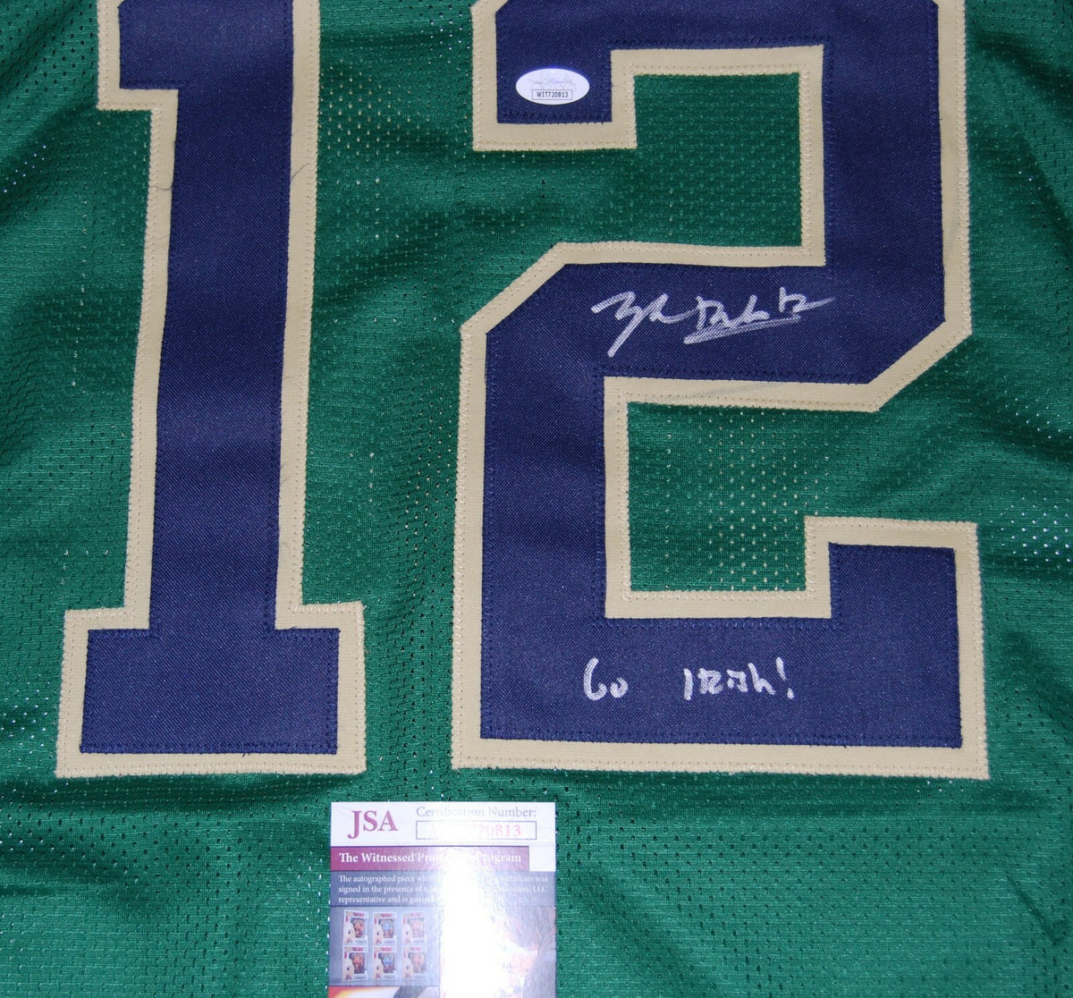 TYLER BUCHNER signed (NOTRE DAME FIGHTING IRISH) Go Irish! GREEN jersey JSA 