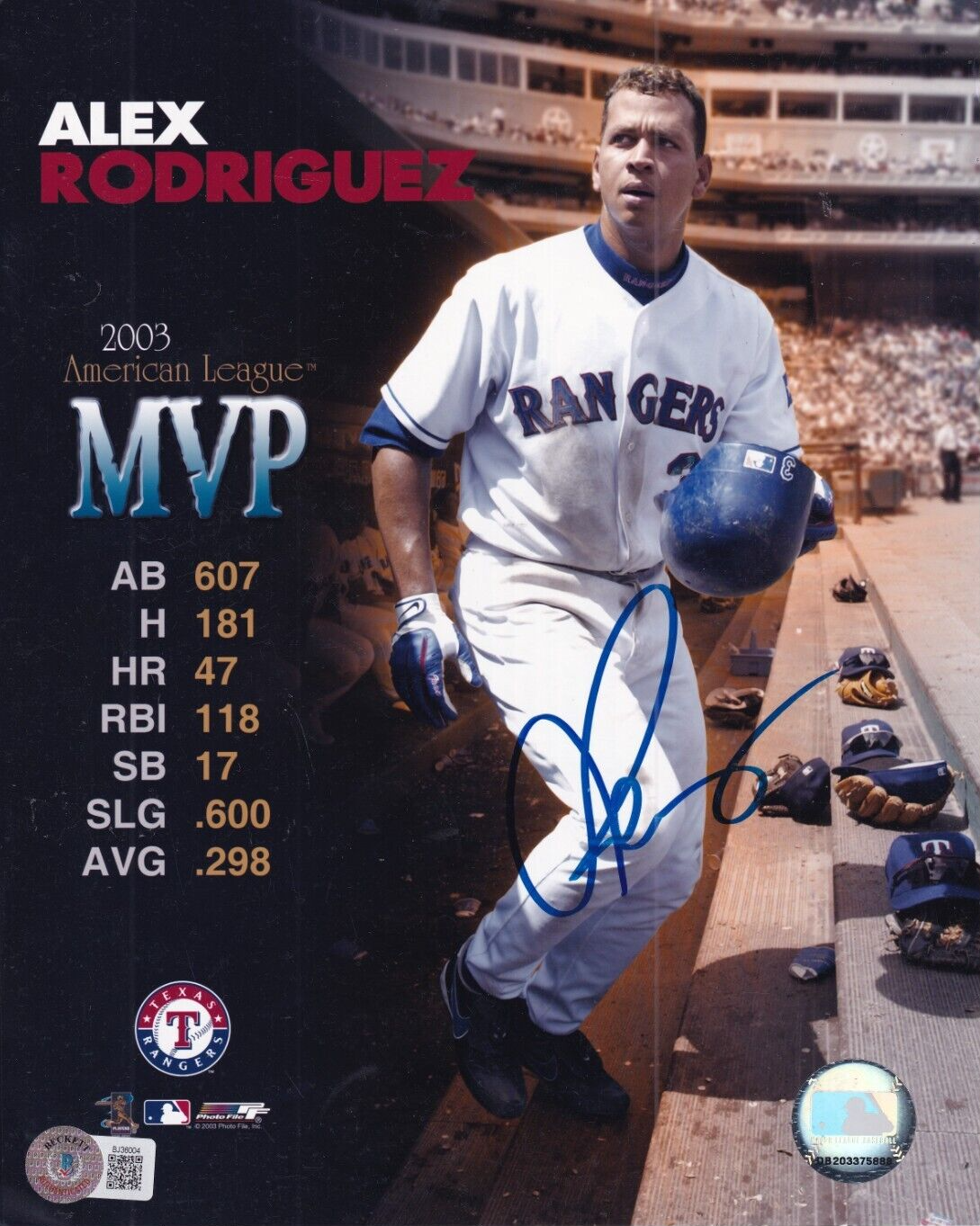 ALEX RODRIGUEZ signed (TEXAS RANGERS) baseball 8X10 photo BECKETT BAS BJ36004