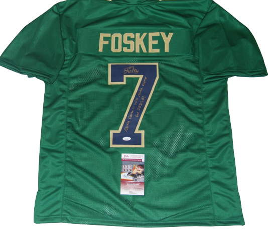 ISAIAH FOSKEY signed (NOTRE DAME FIGHTING IRISH) Green XL jersey JSA 2 Incript