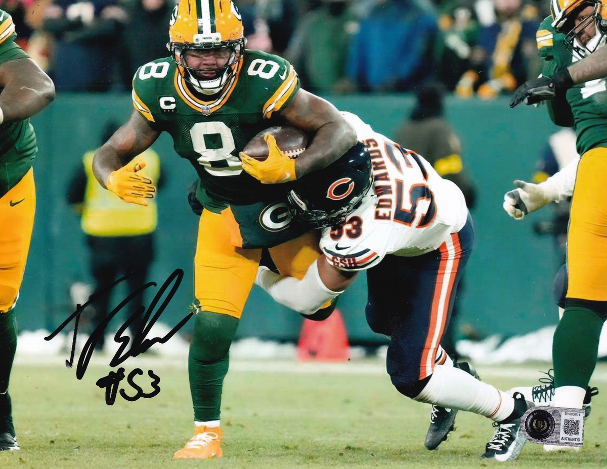 T.J. EDWARDS signed (CHICAGO BEARS) football 8X10 photo BECKETT BAS BY085811