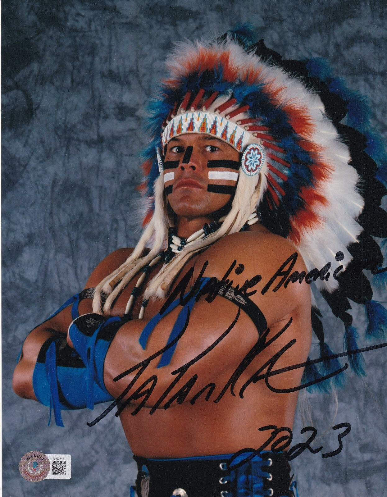 TATANKA signed (WRESTLING WWE) Chris Chavis 8X10 photo BECKETT BAS BL52718