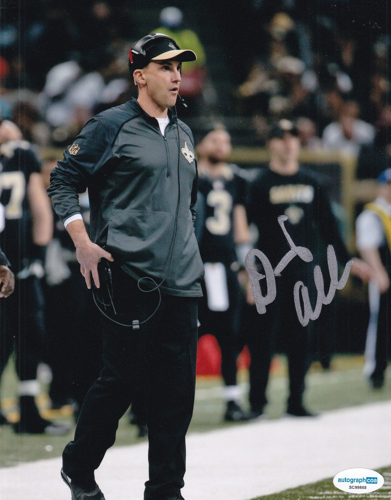 DENNIS ALLEN signed (NEW ORLEANS SAINTS) football 8X10 photo ACOA SC98668