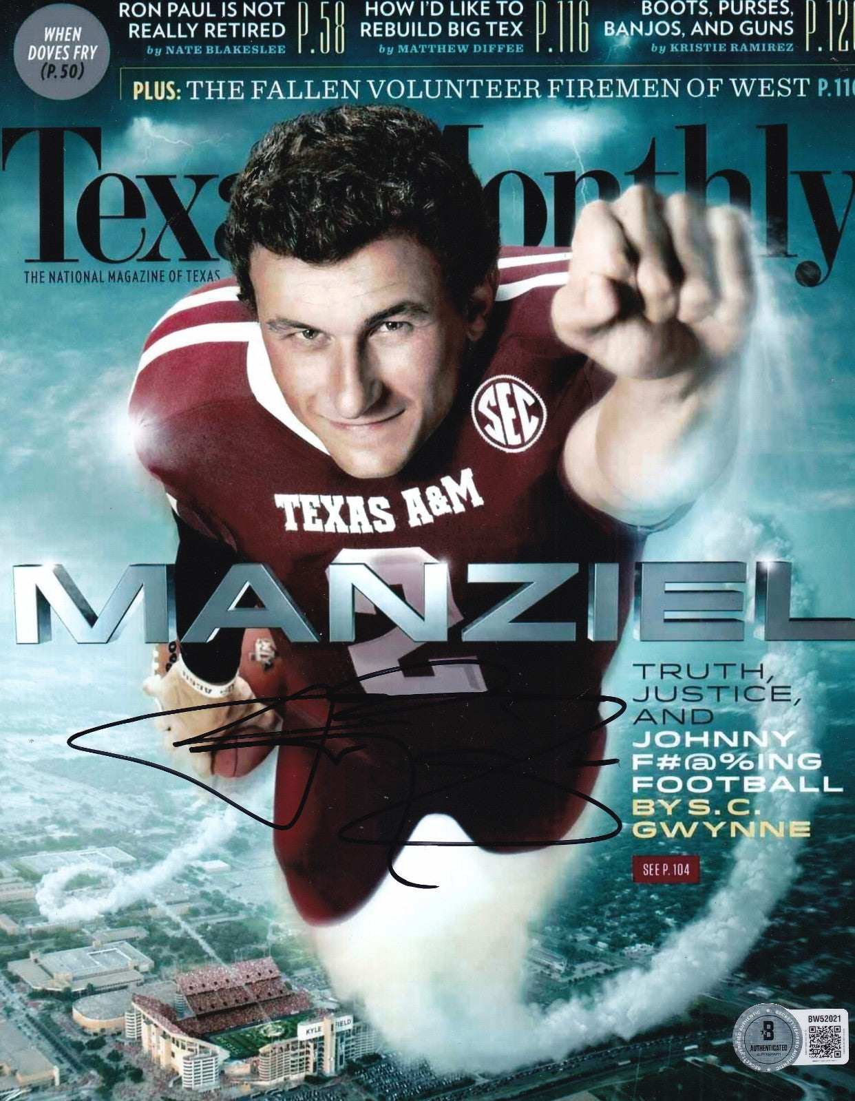 JOHNNY MANZIEL signed (TEXAS A&M AGGIES) football 8X10 photo BECKETT BAS BW52021
