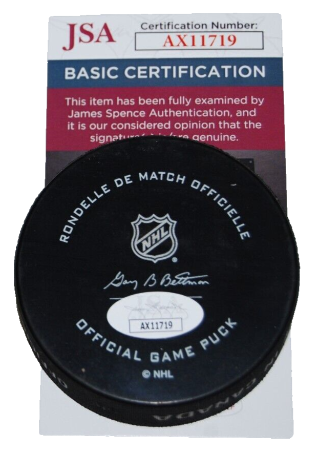 OLIVER MOORE signed (CHICAGO BLACKHAWKS) Official Hockey game puck JSA AX11719
