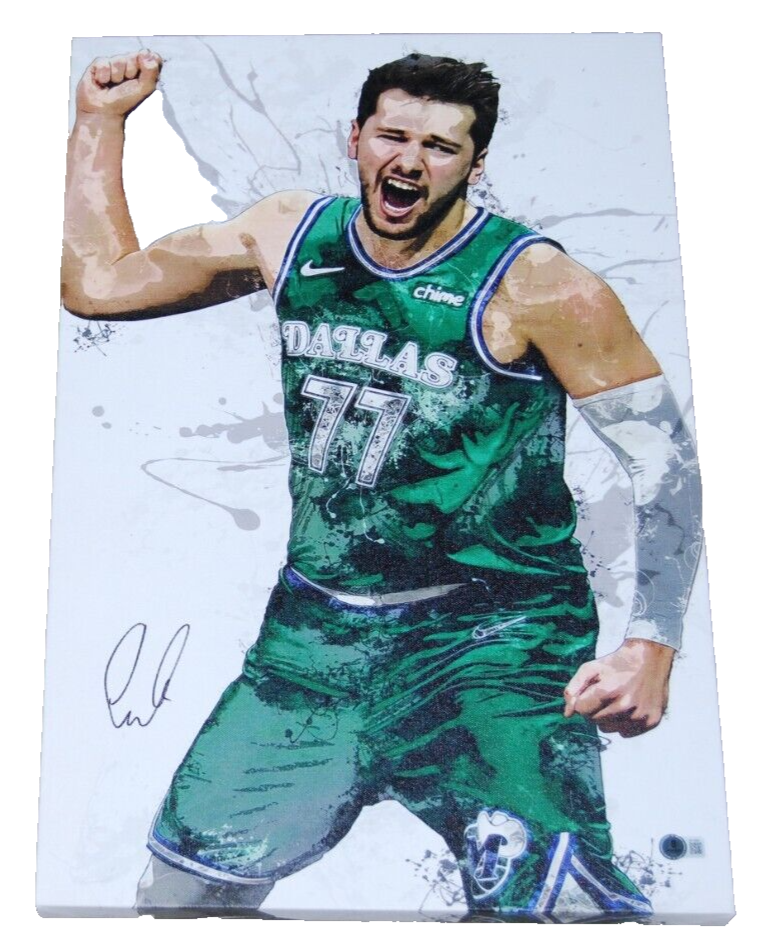 LUKA DONCIC signed (DALLAS MAVERICKS) basketball 18X24 custom canvas BECKETT BAS