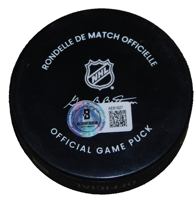 CONNOR BEDARD signed (CHICAGO BLACKHAWKS) Centennial Game puck BECKETT AE61927