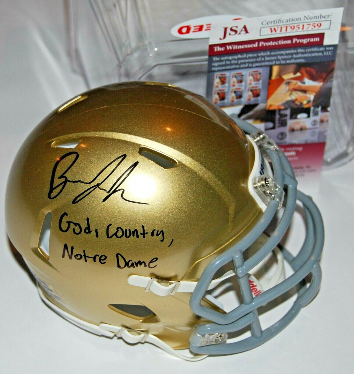 BRANDON JOSEPH signed (NOTRE DAME IRISH) God Country Notre Dame mini helmet JSA