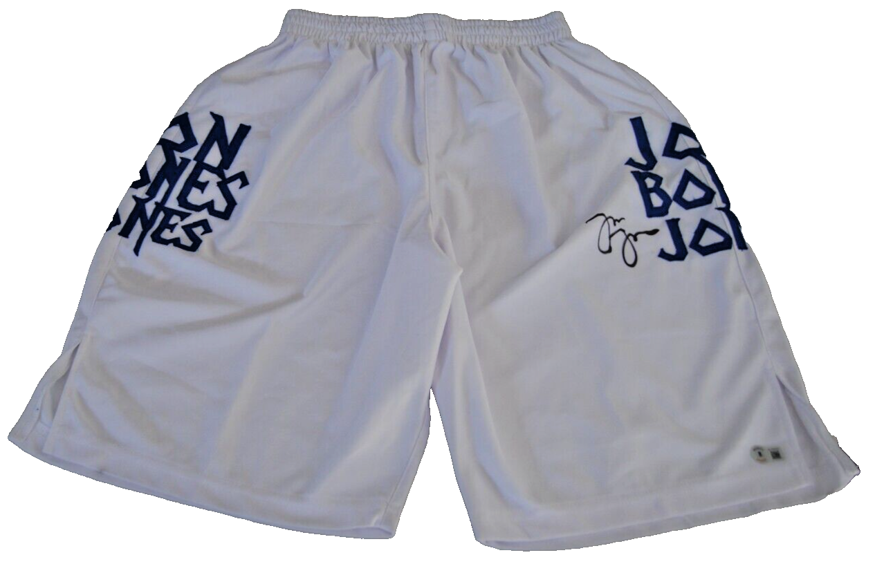JON BONES JONES signed UFC FIGHTING MMA KICKBOXING fight trunks BECKETT WJ76316