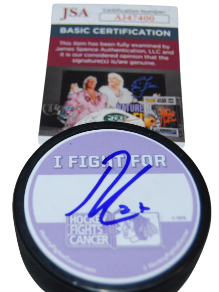 LUKAS REICHEL signed (CHICAGO BLACKHAWKS) CANCER hockey puck JSA COA AJ47400