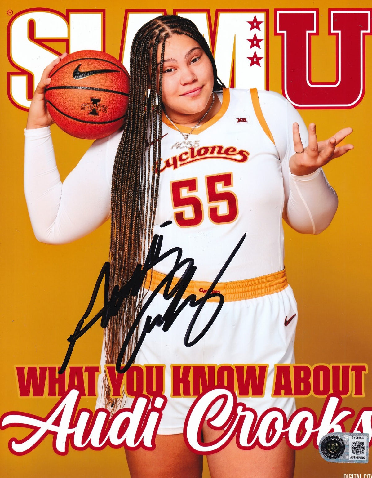 AUDI CROOKS signed (IOWA STATE) SLAM basketball 8X10 photo BECKETT BY085533