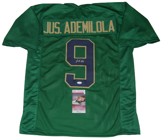 JUSTIN ADEMILOLA signed (NOTRE DAME FIGHTING IRISH) Green XL jersey JSA Witness