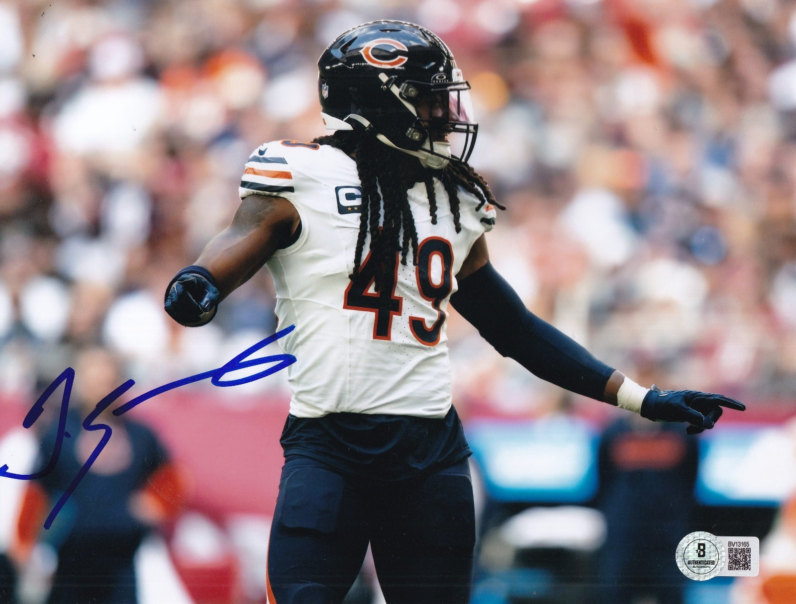 TREMAINE EDMUNDS signed (CHICAGO BEARS) football 8X10 photo BECKETT BAS BV13165