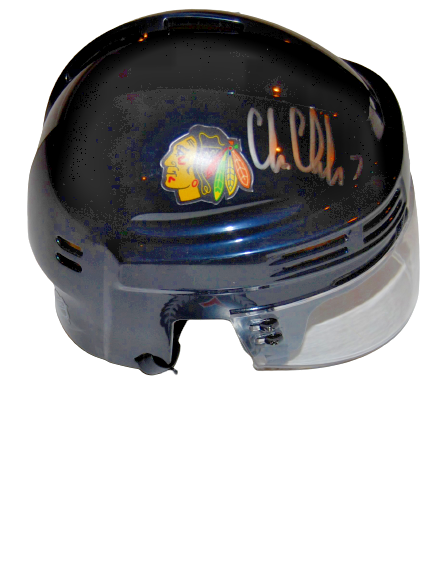 CHRIS CHELIOS signed (CHICAGO BLACKHAWKS) mini hockey helmet BECKETT BAS #3