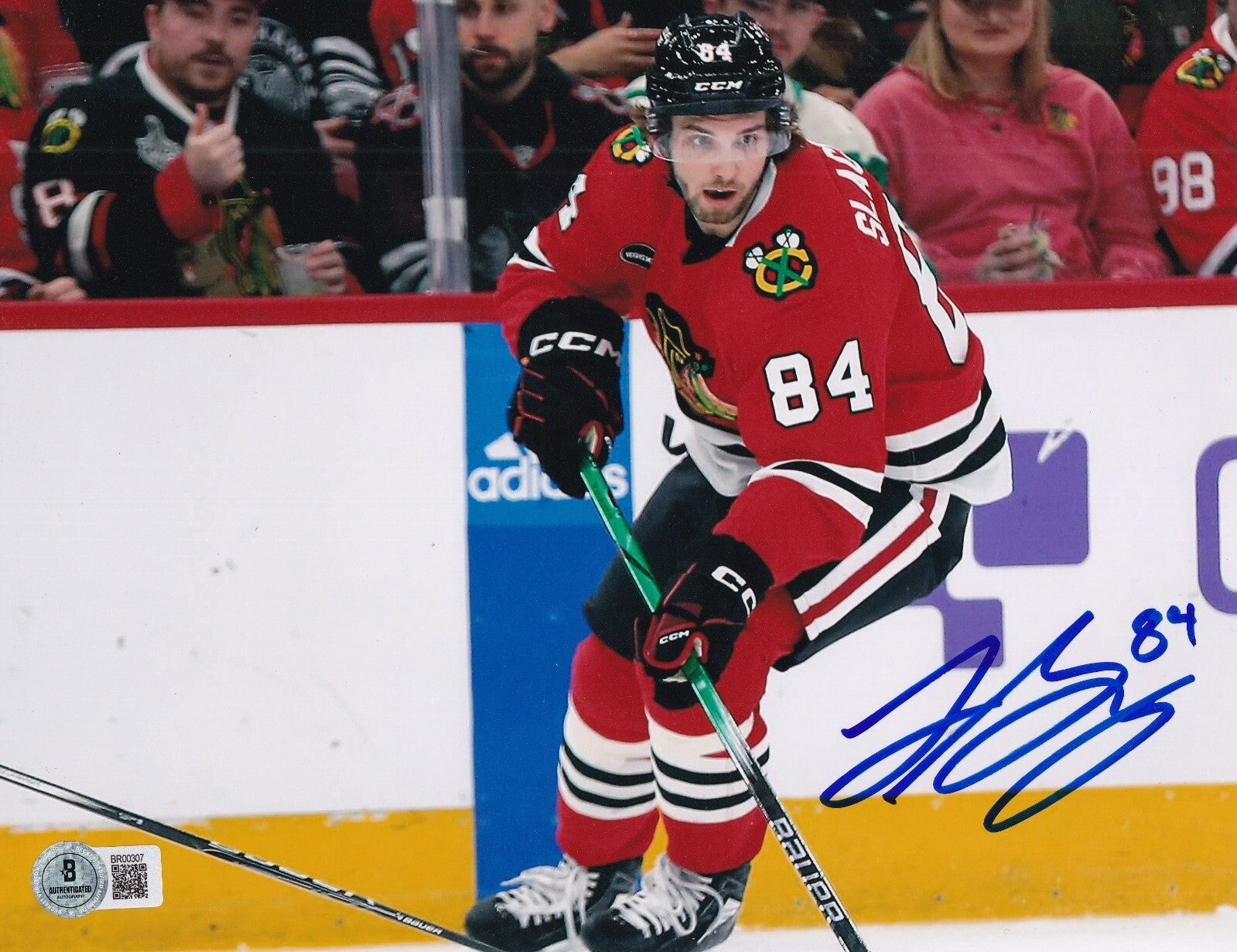 LANDON SLAGGERT signed (CHICAGO BLACKHAWKS) Hockey 8X10 photo BECKETT BR00307