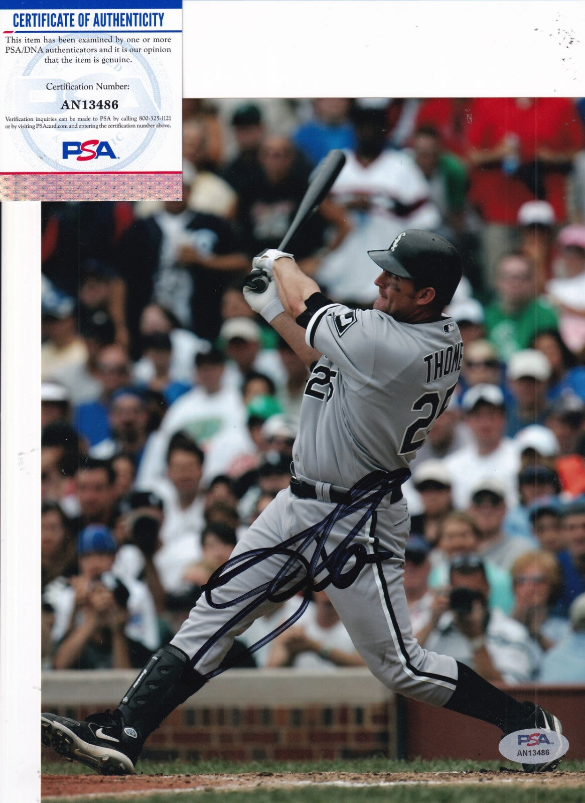 JIM THOME signed (CHICAGO WHITE SOX) baseball 8X10 photo PSA/DNA AN13486