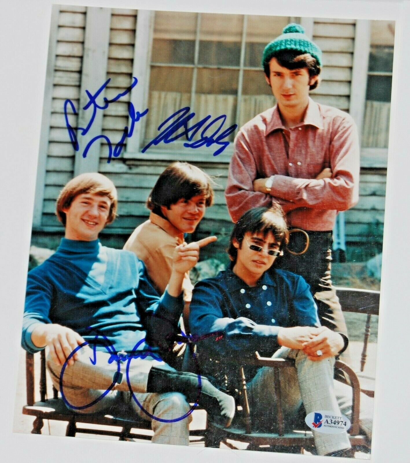 THE MONKEES group signed 8X10 photo by 3 DAVEY JONES, DOLENZ, TORK BECKETT BAS