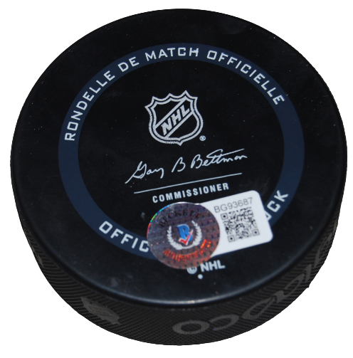 ED BELFOUR signed (CHICAGO BLACKHAWKS) Official game hockey puck BECKETT BG93687