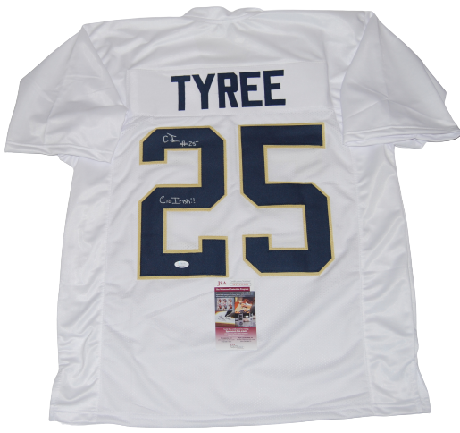 CHRIS TYREE signed (NOTRE DAME FIGHTING IRISH) White Go Irish custom jersey JSA 