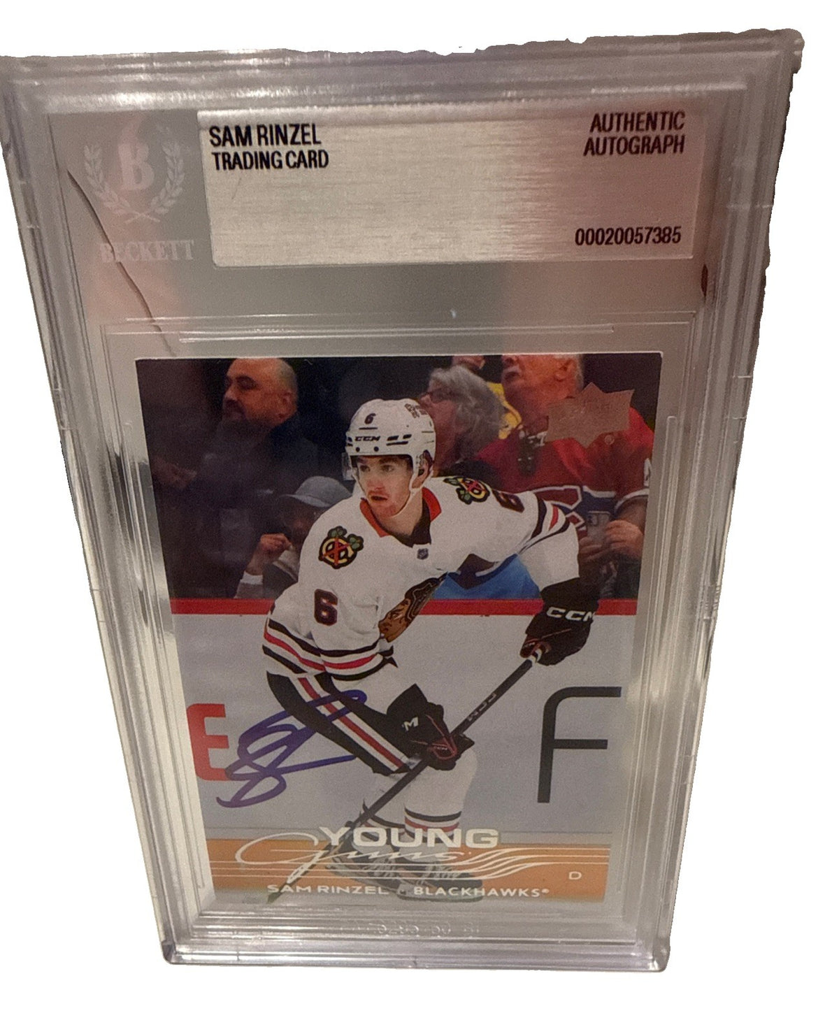 SAM RINZEL signed Chicago Blackhawks 2025-26 Young Guns RC Card Beckett #248