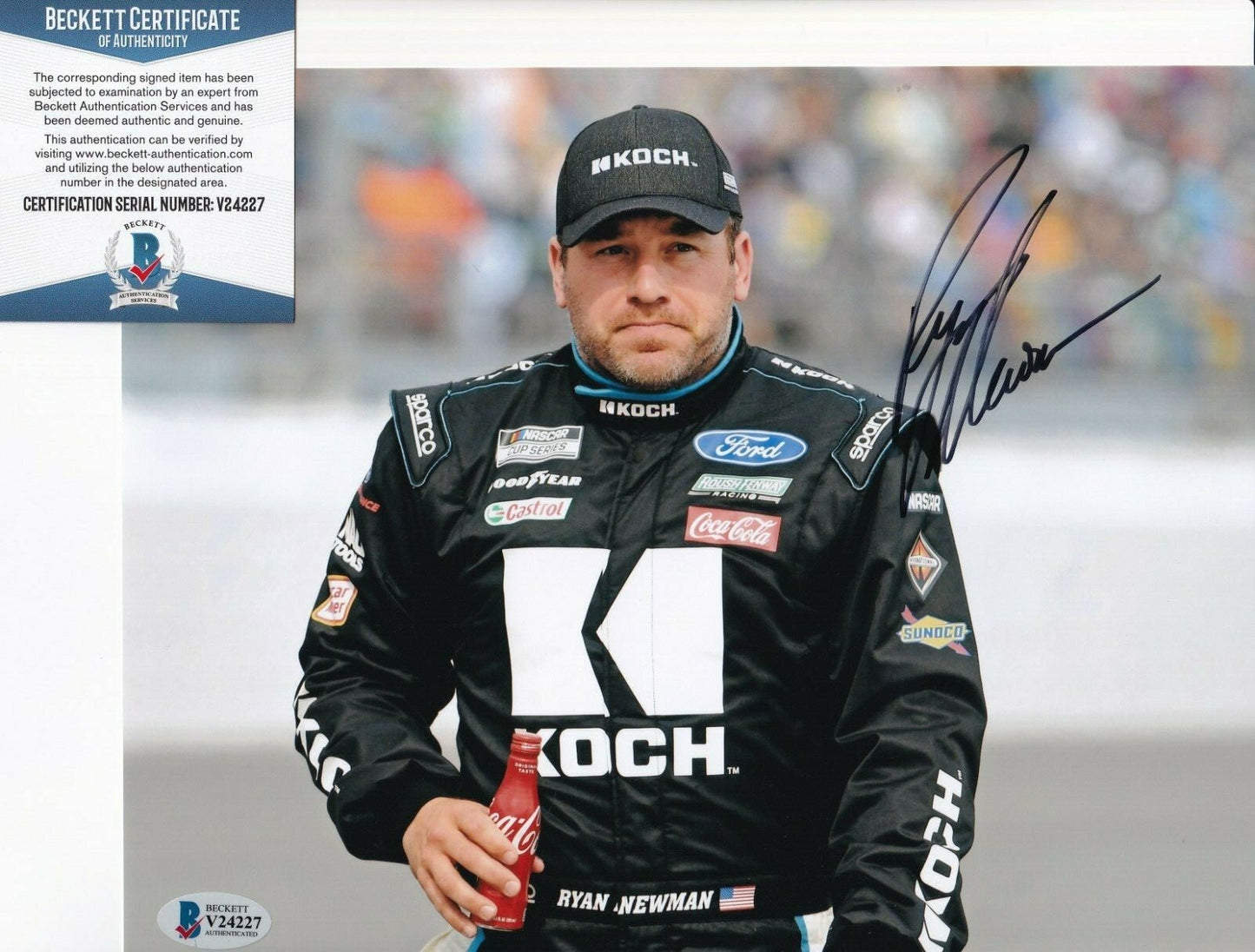 RYAN NEWMAN signed (NASCAR RACING) autographed 8X10 photo BECKETT BAS V24227
