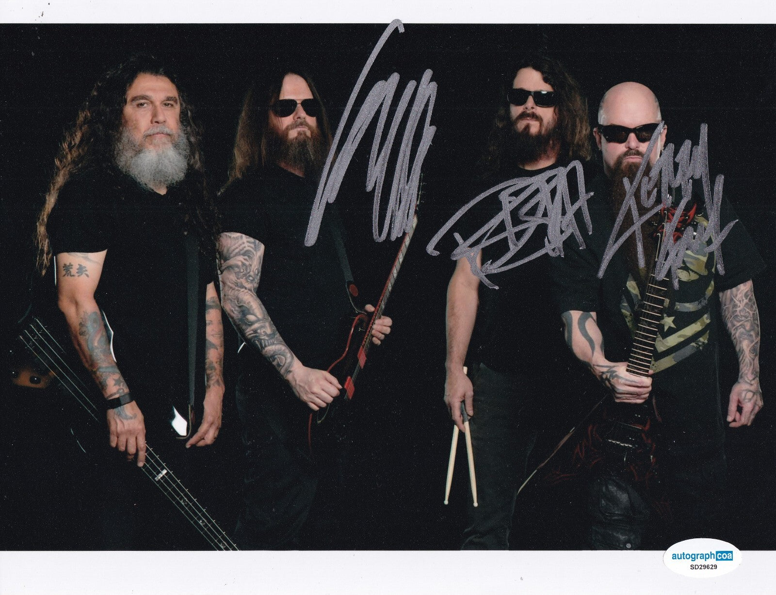SLAYER group signed 8X10 photo *Kerry King, Paul Bostaph Gary Holt* ACOA SD29629