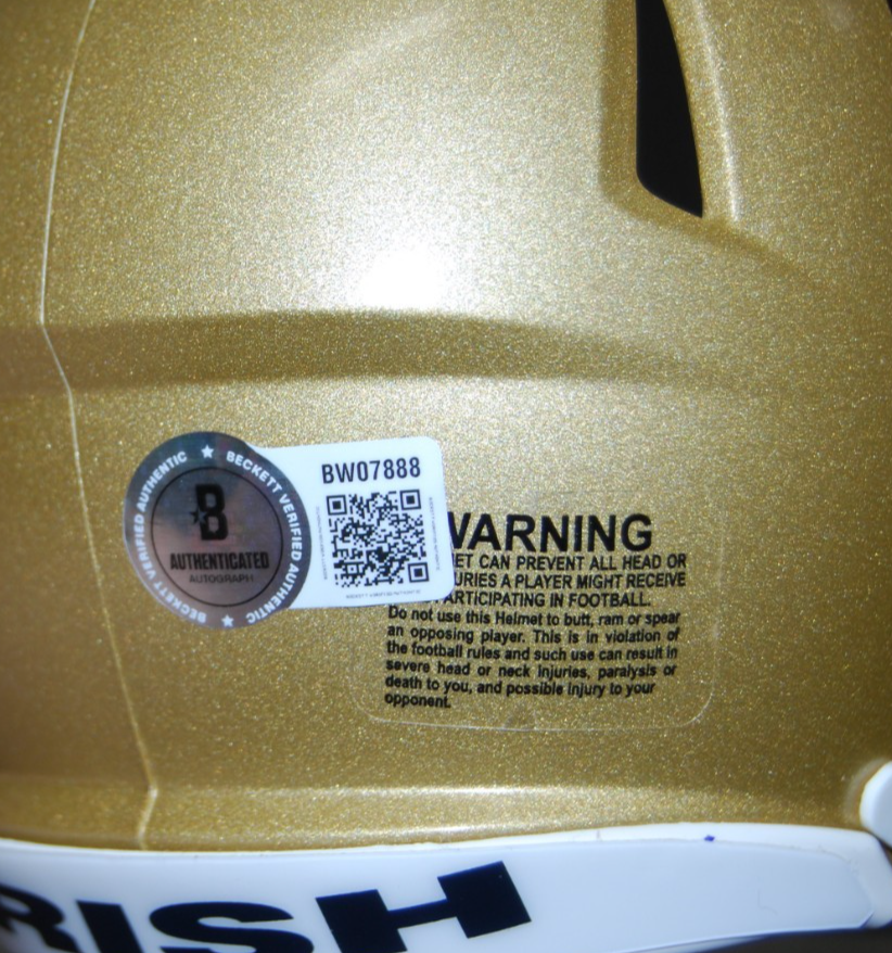ELI RARIDON signed (NOTRE DAME FIGHTING IRISH) mini helmet BECKETT BW07888