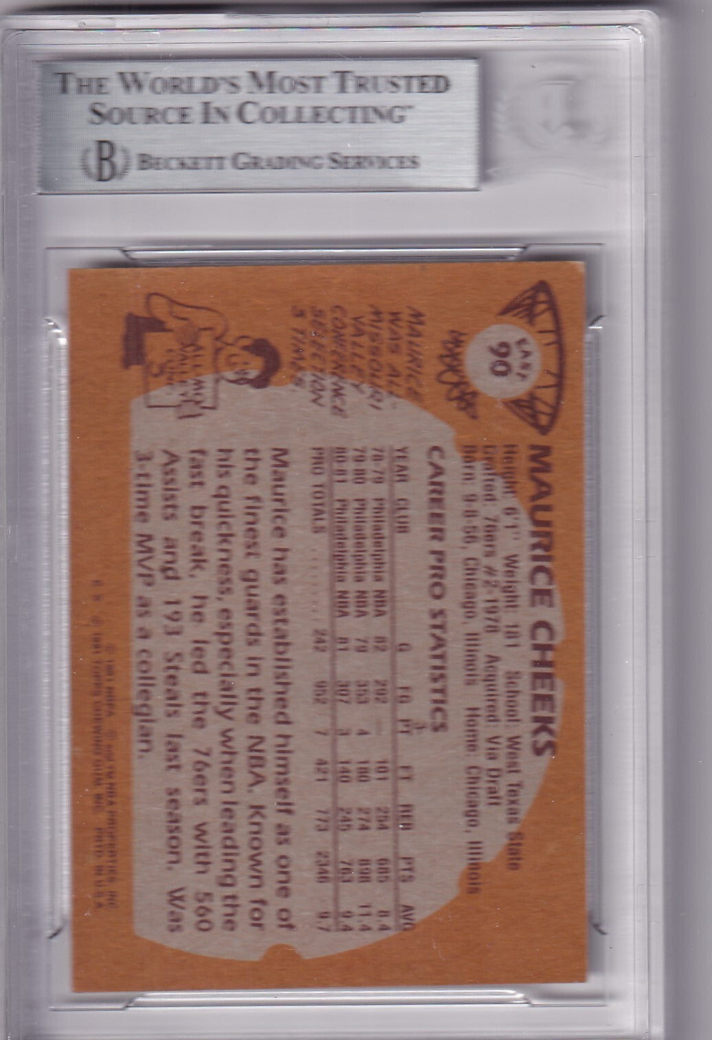 MAURICE CHEEKS signed (1981-82 TOPPS) 76ers #E90 card BECKETT BAS 00016678914