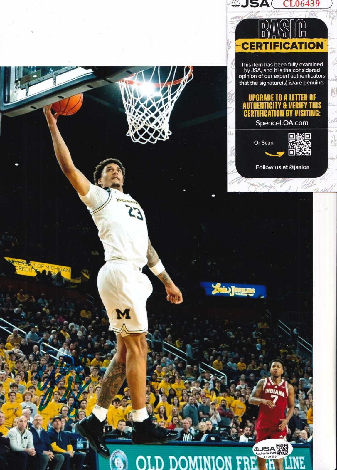 YAXEL LENDEBORG singed  (MICHIGAN WOLVERINES) basketball 8X10 photo JSA CL06439