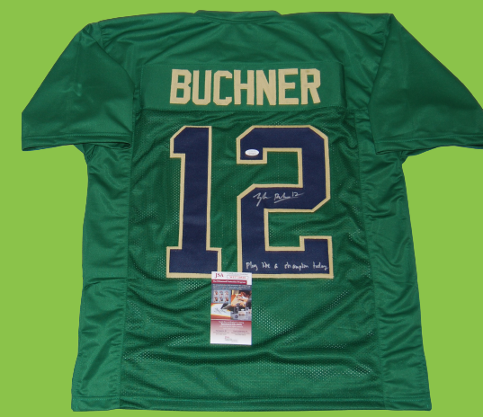 TYLER BUCHNER signed (NOTRE DAME FIGHTING IRISH) Iscrip GREEN jersey JSA Witness