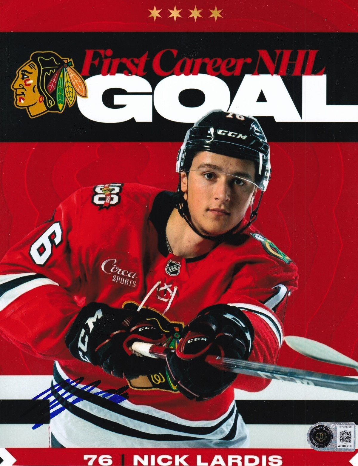 NICK LARDIS signed (CHICAGO BLACKHAWKS) Hockey 8X10 photo BECKETT BY085788