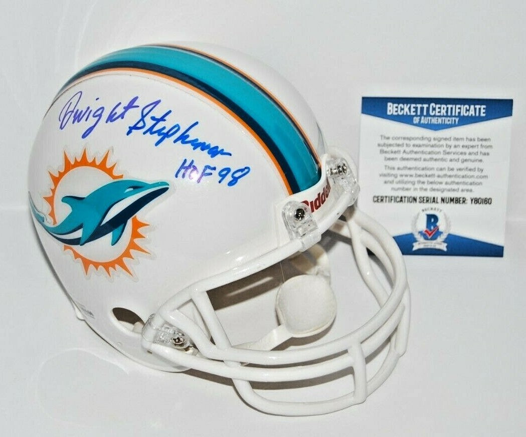 DWIGHT STEPHENSON signed (MIAMI DOLPHINS) mini football helmet BECKETT Y80160