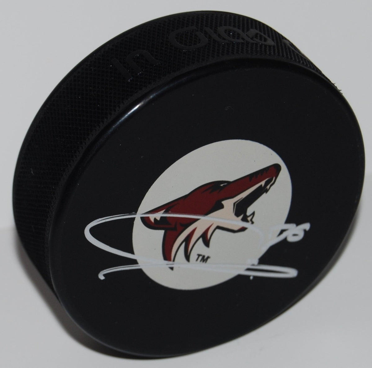 CHRISTIAN FISCHER signed (PHOENIX COYOTES) souvenir logo hockey puck W/COA #2