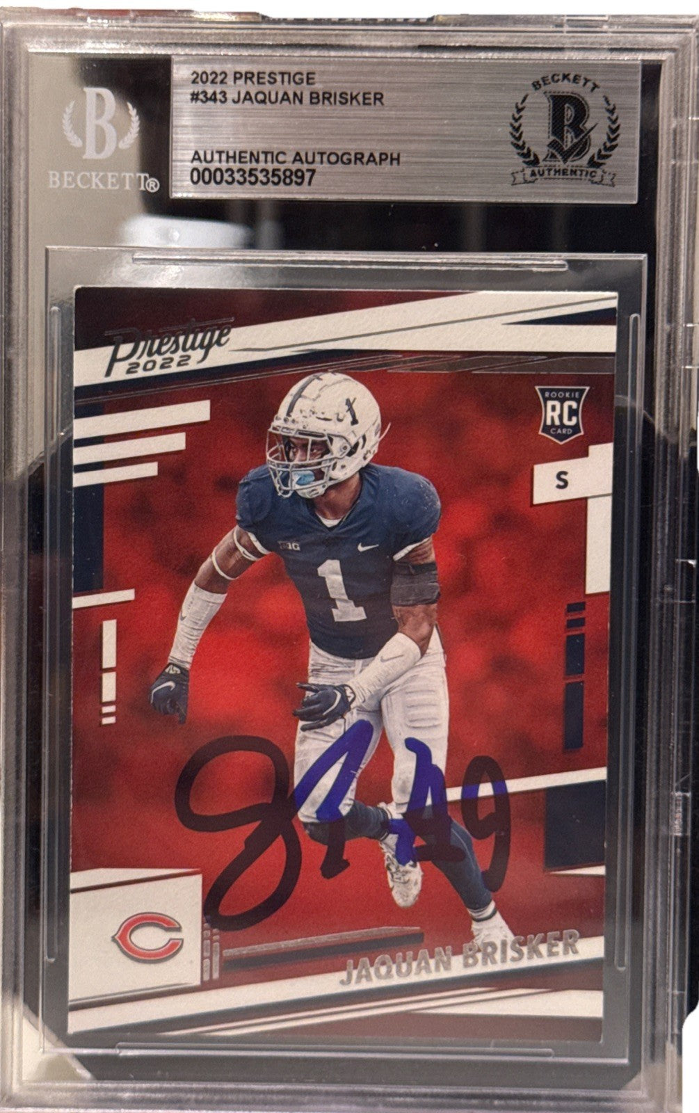 Jaquan Brisker signed Chicago Bears 2022 Prestige RC Card Beckett 00033535897