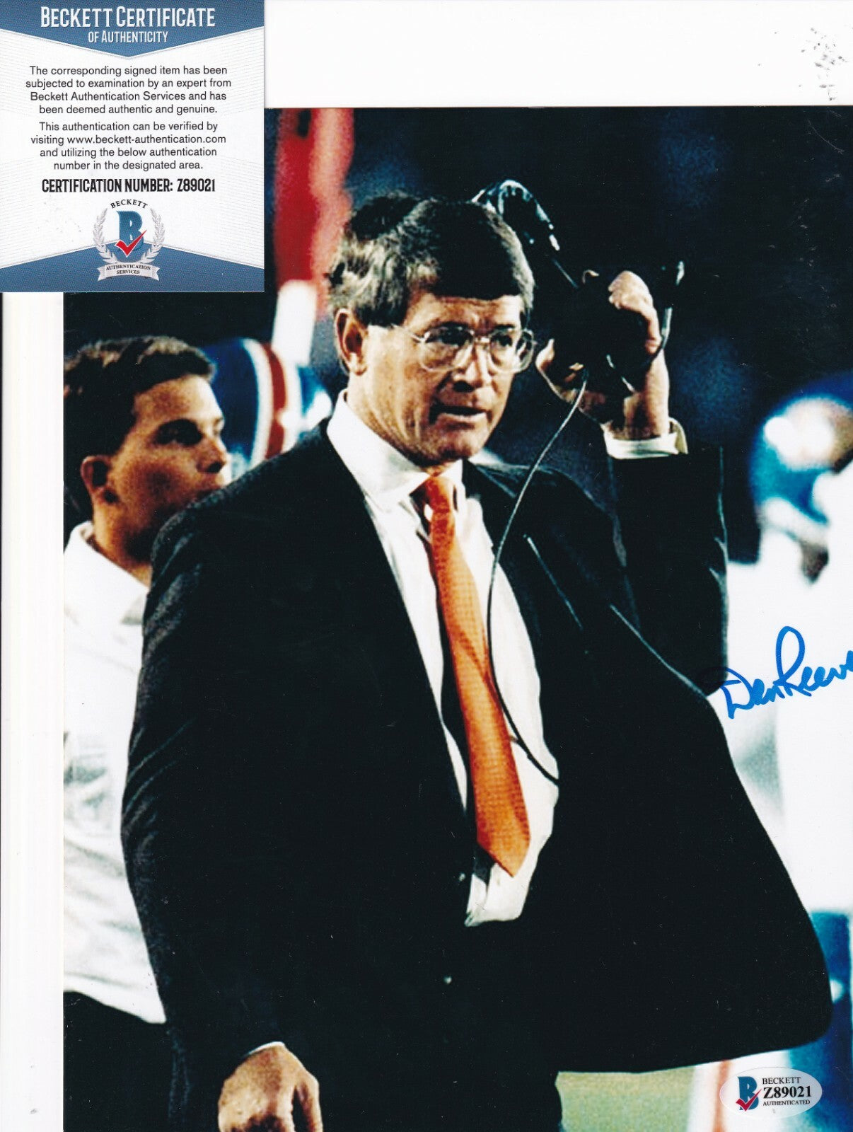DAN REEVES signed (DENVER BRONCOS) Football 8X10 photo BECKETT BAS Z89021