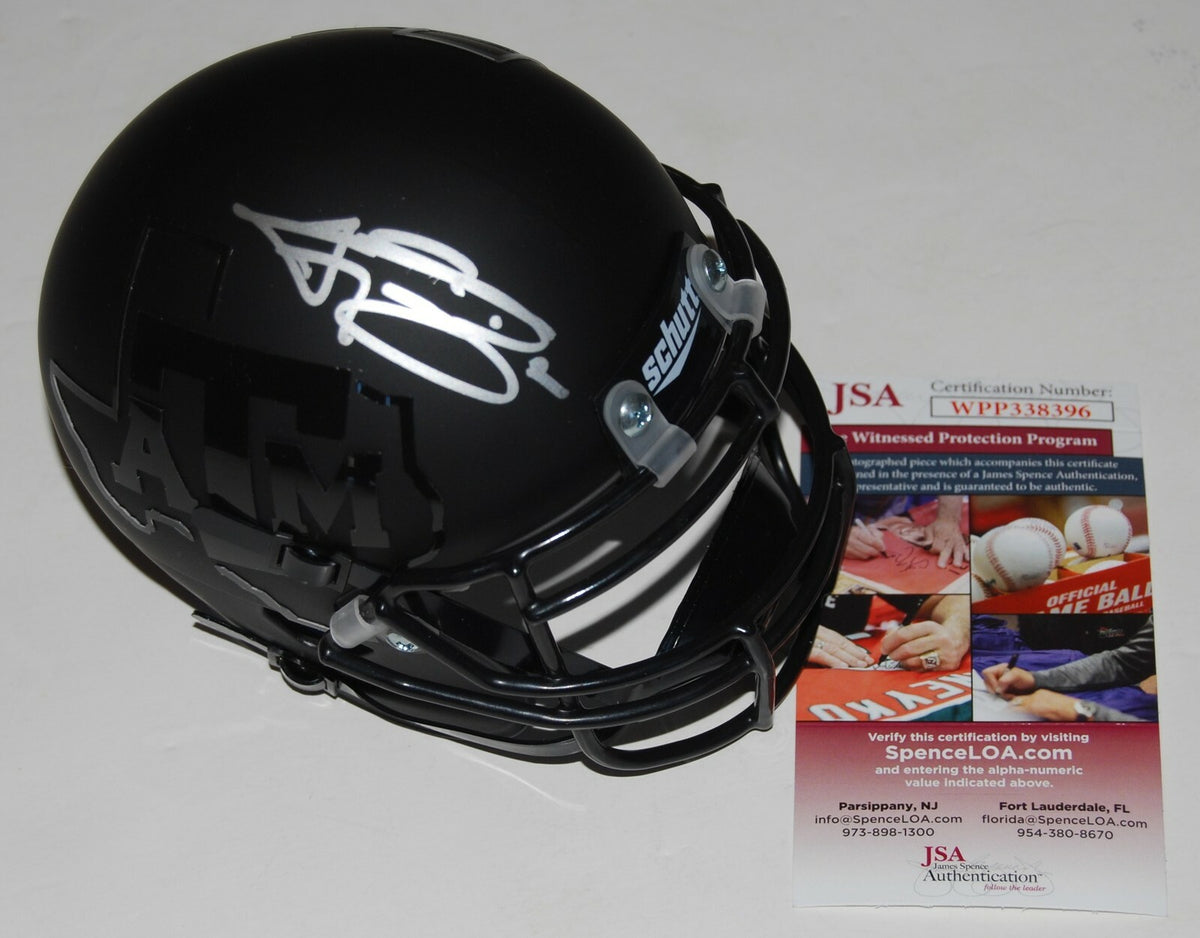 JOHNNY MANZIEL signed (TEXAS A&M) Blacked out mini football helmet JSA COA