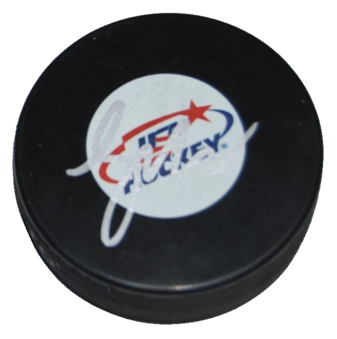 LANE HUTSON signed (TEAM USA) Montreal Canadiens hockey puck BECKETT BW61553
