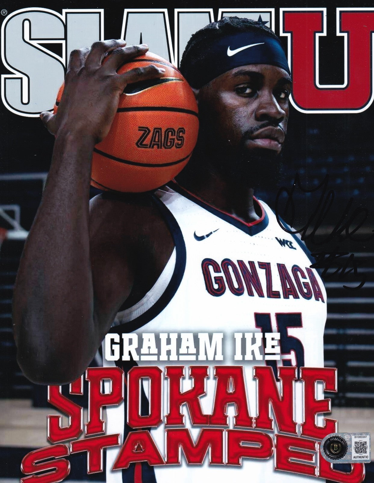GRAHAM IKE signed (GONZAGA BULLDOGS) SLAM basketball 8X10 BECKETT BY085597