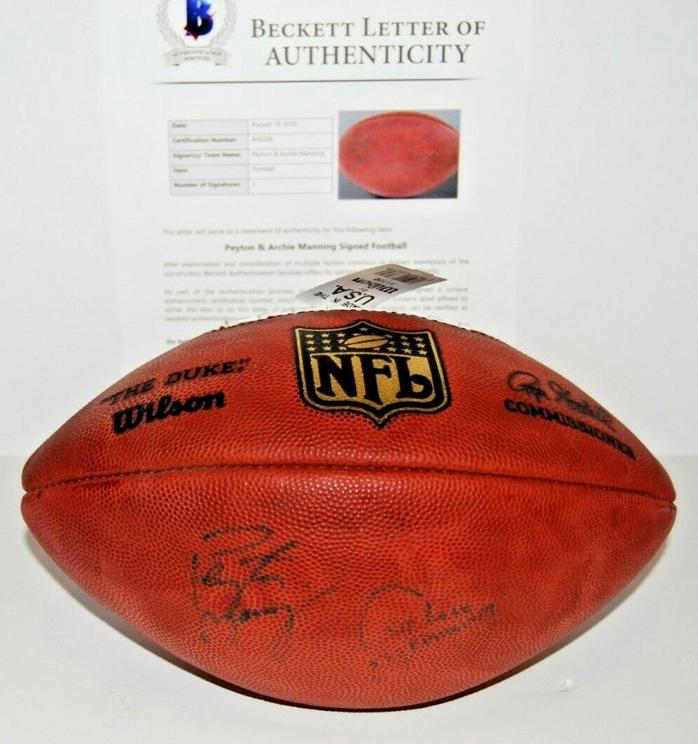 PEYTON and ARCHIE MANNING signed WILSON NFL game football BECKETT BAS FATHER SON