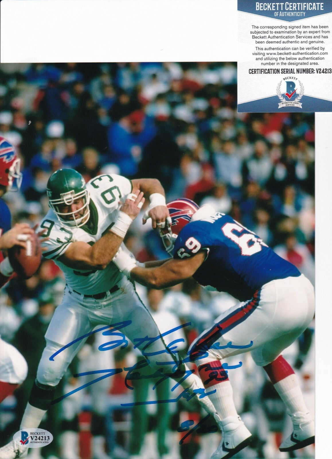 MARTY LYONS signed (NEW YORK JETS) autographed 8X10 photo BECKETT BAS V24213