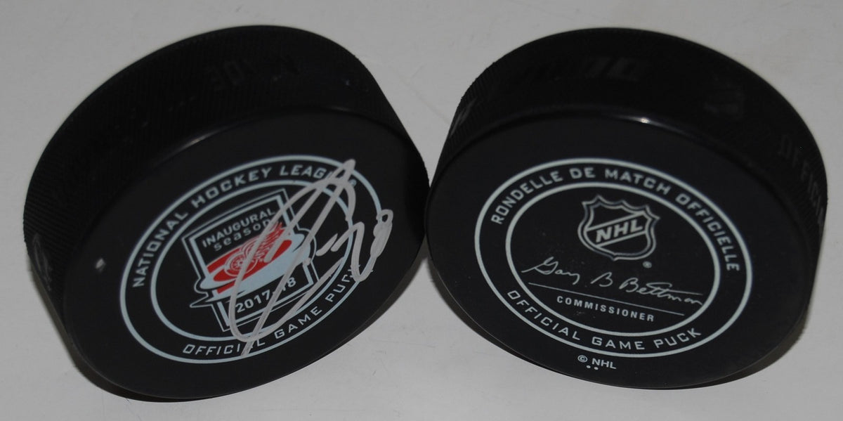 LUKE WITKOWSKI signed (DETROIT RED WINGS) 2017-18 INAUGURAL Game puck W/COA LCA