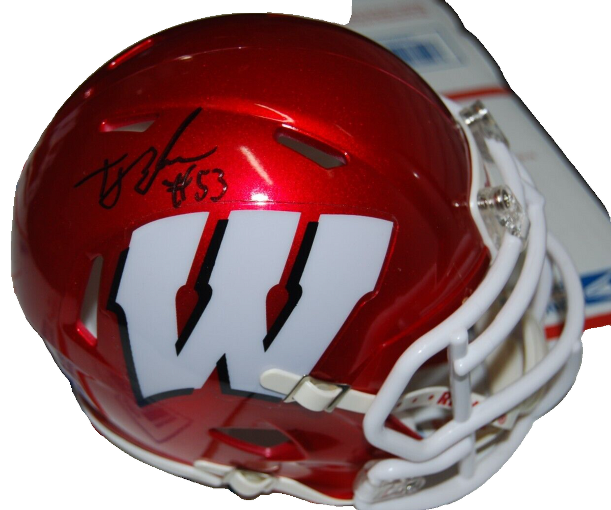 T.J. EDWARDS signed (WISCONSIN BADGERS) mini football helmet PSA/DNA AN42555
