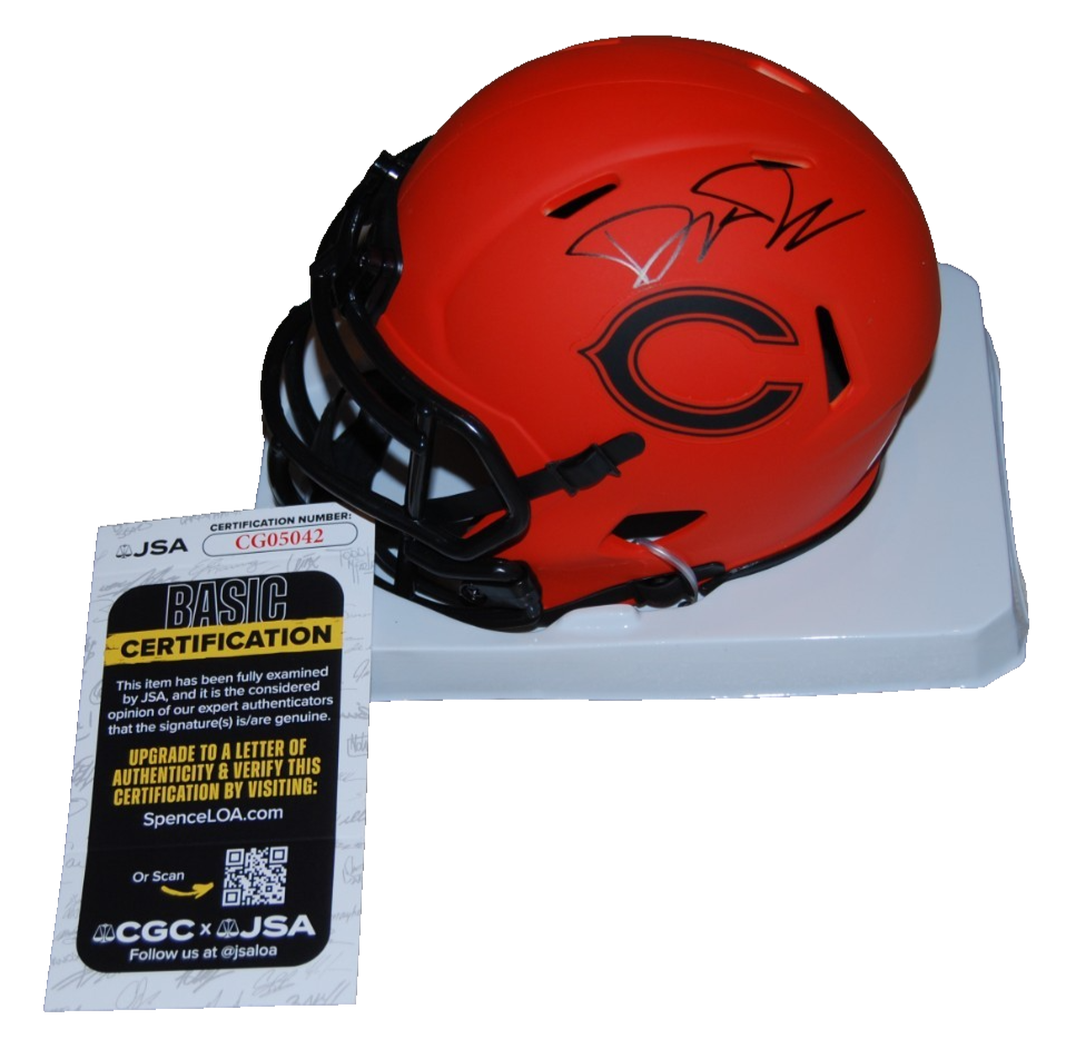 DREW DALMAN signed (CHICAGO BEARS) RAVE orange mini football helmet JSA CG05042