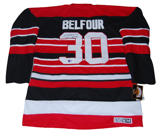 ED BELFOUR signed (CHICAGO BLACKHAWKS) Custom hockey jersey BECKETT BG93591