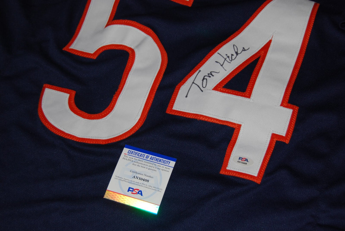 TOM HICKS signed (CHICAGO BEARS) Custom Navy football XL jersey PSA/DNA AN10408