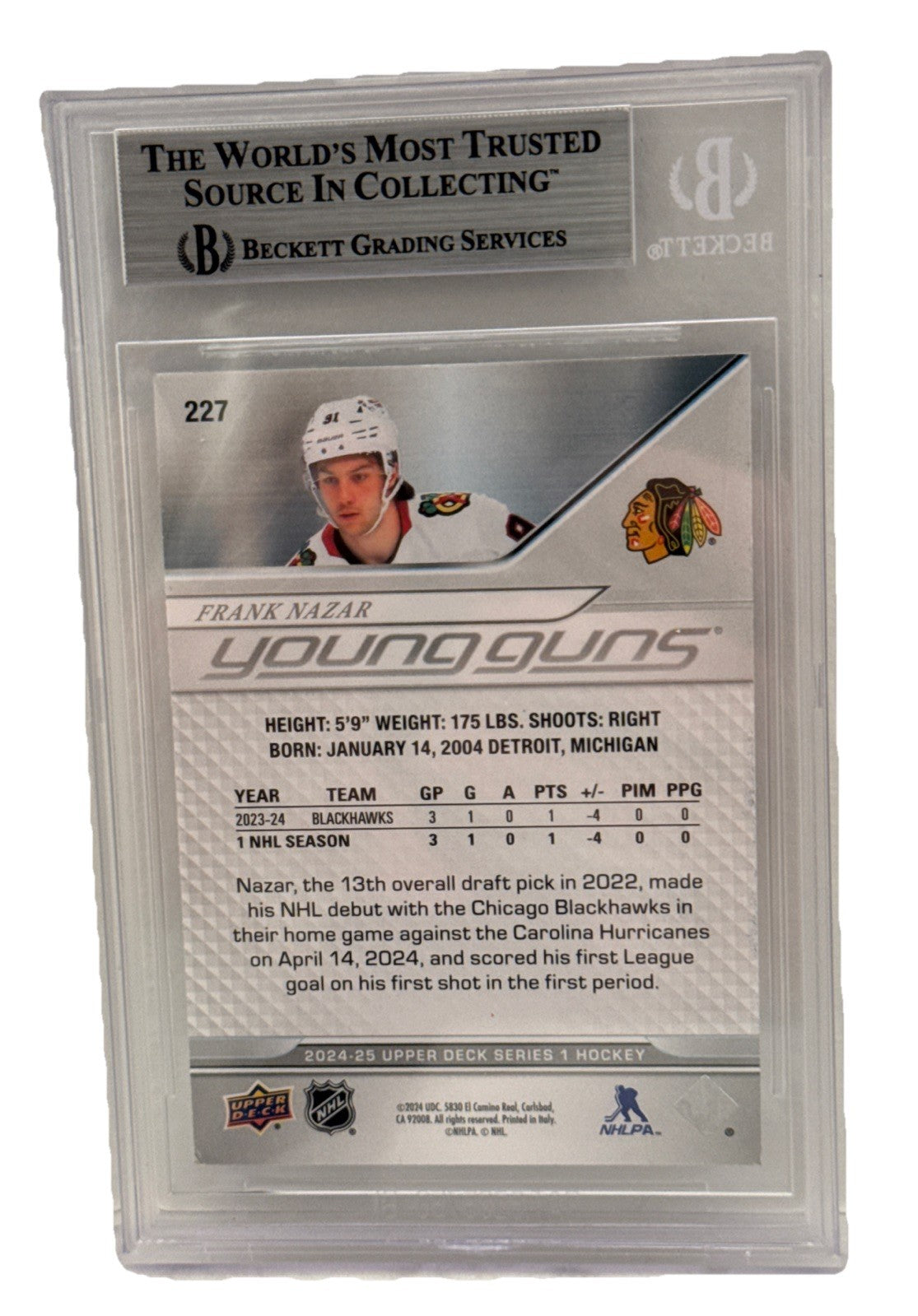 FRANK NAZAR signed 2024-25 Chicago Blackhawks Young Guns #227 card RC Beckett