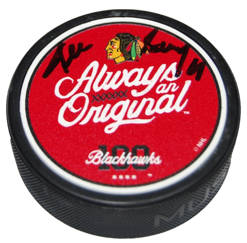 DENIS SAVARD signed (CHICAGO BLACKHAWKS) 100TH Anniversary puck BECKETT BY08599