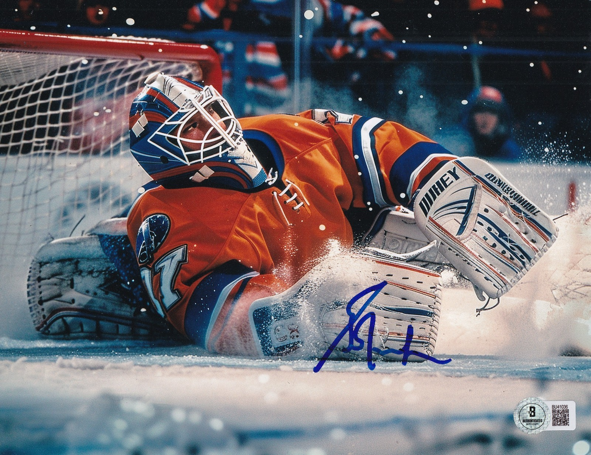 GRANT FUHR signed (EDMONTON OILERS) Hockey Goalie 8X10 photo BECKETT BAS BU41036