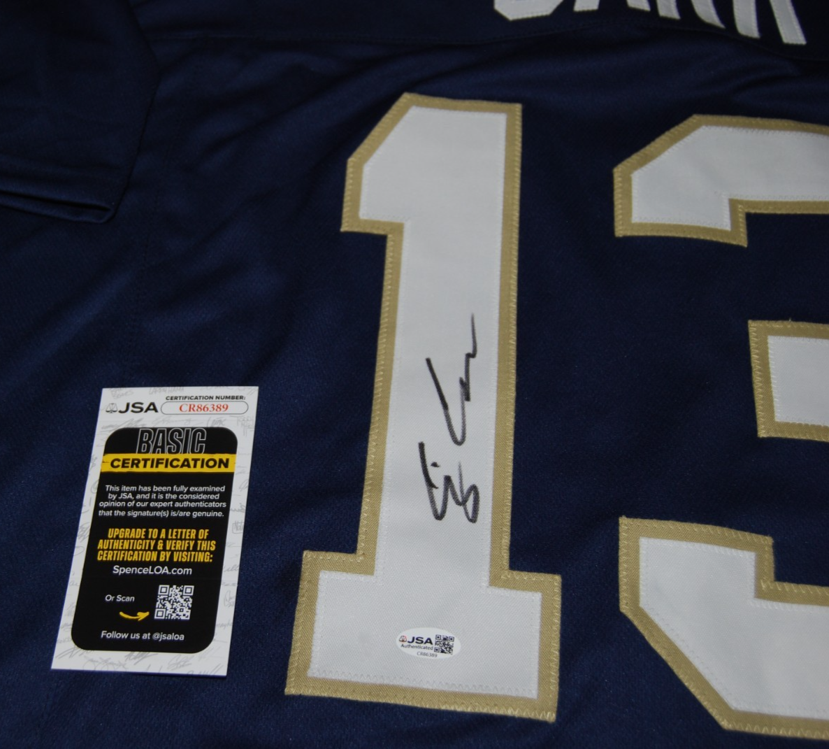 CJ CARR signed (NOTRE DAME FIGHTING IRISH) Navy football jersey JSA CR86389