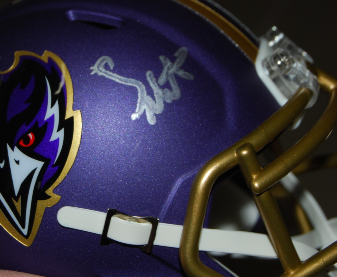 JESSE MINTER signed (BALTIMORE RAVNES) mini football helmet BECKETT BAS BW07968